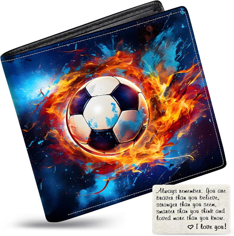 Mindow Boys Wallet for Kids, Teen Boy Soccer Wallets 9-12 8-10 8-12, Cool Novelty Leather Bifold Rfid Blocking Purse Coin Pocket Zipper Id Window for Children Men Male Youth Guys Birthday Christmas Gifts - Image 1